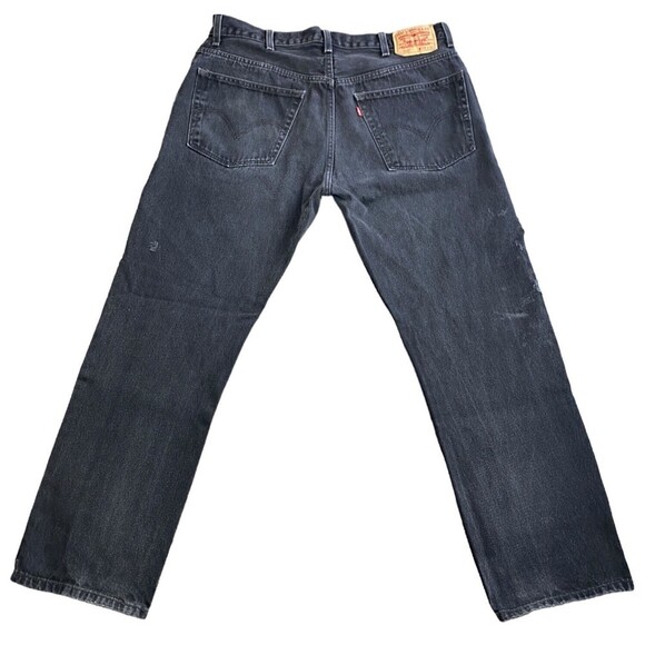 Levis 505 Black Denim Regular Fit Jeans Pants 38 x 32 Distressed - Picture 2 of 16